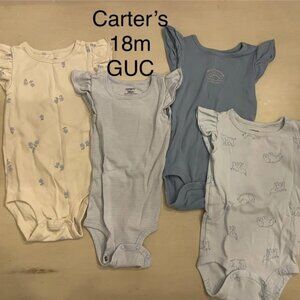 Lot of 2 Twin Girl Carters 18m Flutter Sleeve Onesies